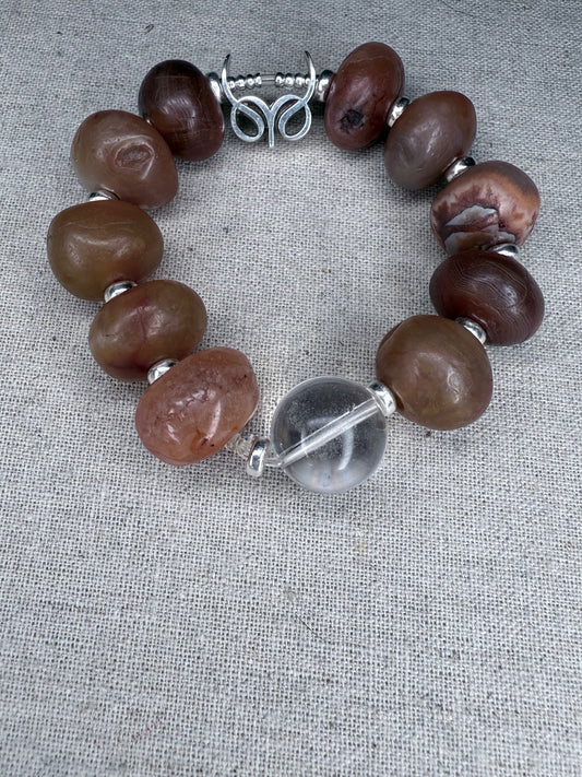 Spiritual Beads Bracelet Sterling Silver with Tibetan Himalayan , 10mm